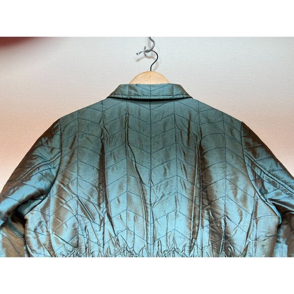 Ubu Women Crinkle Quilted Jacket Medium Metallic Teal Textured Travel Reversible - Picture 11 of 12